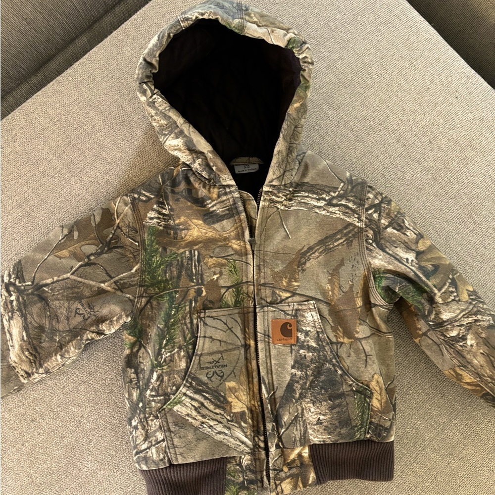 CARHARTT BOYS' CANVAS INSULATED HOODED CAMO JACKET XXS(4-5)